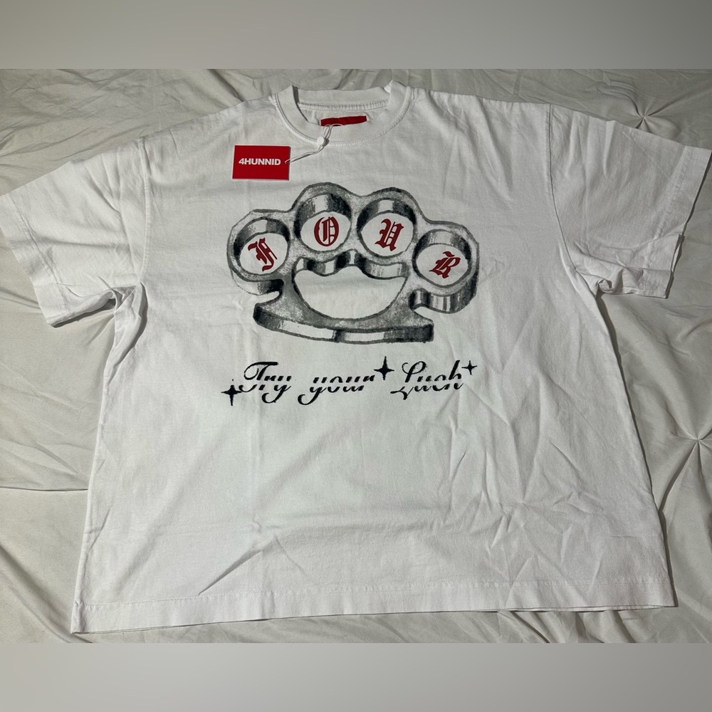 4Hunnid Men’s White Oversized Boxy Fit  Graphic T-Shirt